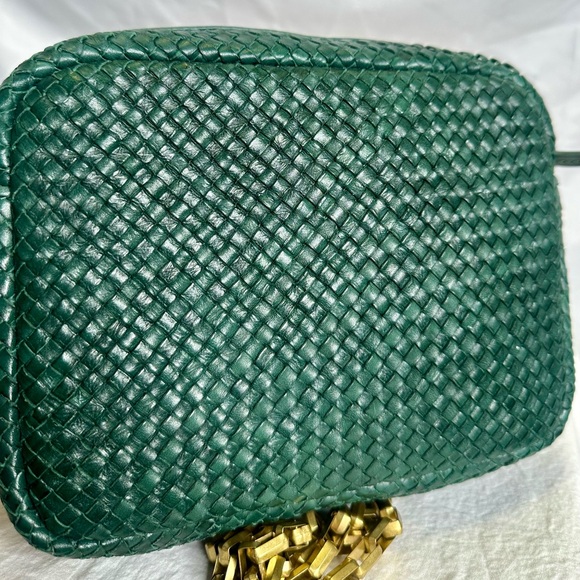 CLARE V Midi Sac Basketweave Leather Emerald Green Evergreen Crossbody Bag - Picture 7 of 9